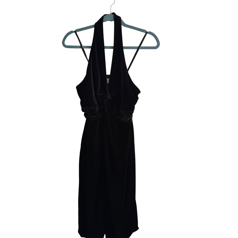 London Times‎ Black Velvet Halter Neck Midi Dress Size 14